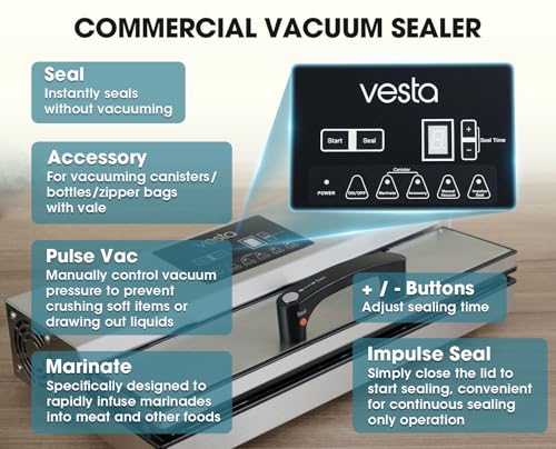 Vesta Precision 16'' Commercial Vacuum Sealer Machine for Moist Foods 95kPa