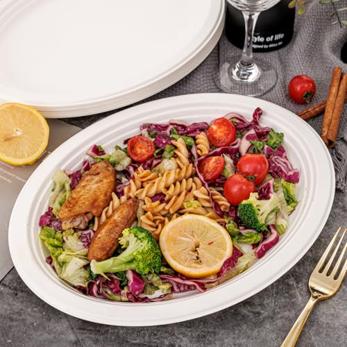 100% Compostable Oval Paper Plates 12 Inch (White / 12Inch（125 PCS）)