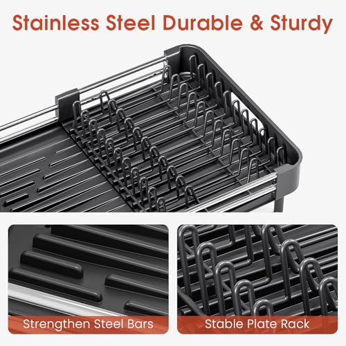 Expandable Dish Drying Rack for Kitchen Counter (Black / Standard)
