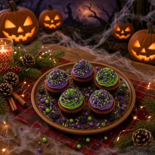 Green & Black & Purple Spiders Sprinkles Mix Size Halloween Themed Cake Decorations Cupcake Toppers Perfect for Wedding Valentine Supplies 4.58OZ (Green&Black&Purple-Spider)