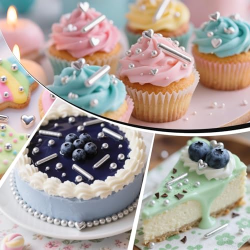 Silver Pearl Heart Sprinkles for Cake Decorating (Silver Pearl Heart Rods)