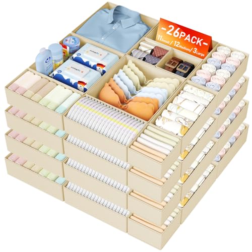 Drawer Organizer Clothes (Beige / 26 Pack)
