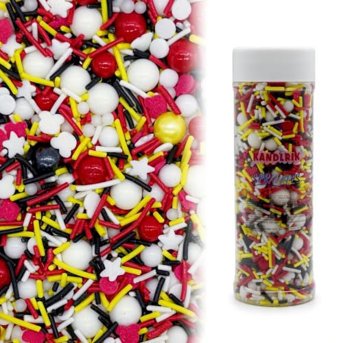 Yellow & Red & Black & White Sprinkles Mix Size Pearls Mouse Themed Cake Decorations Cupcake Toppers Perfect for Wedding Party Valentine Halloween Christmas Supplies 4.58OZ (Yellow&Red&Black&White)