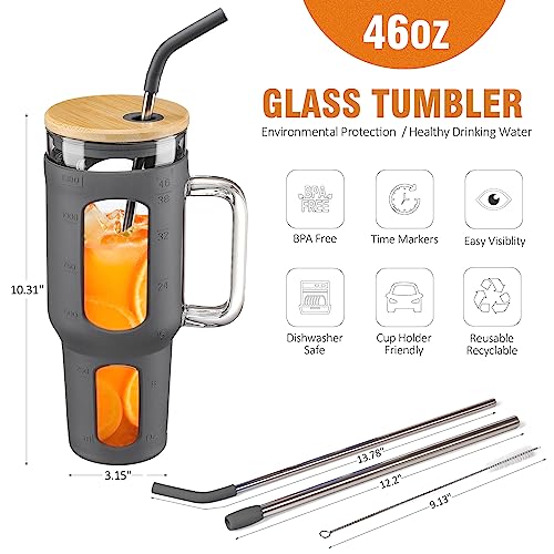 Glass Tumbler with Lid and Straw (Gray / 46 Ounces)