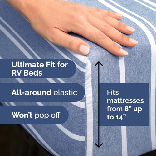Short Queen Size 4 Piece Bed Sheet Set (42 - Blue Stripes 3 / Short Queen)