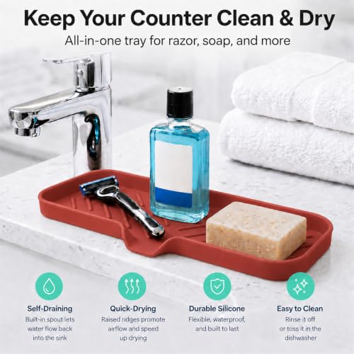 Silicone Soap Dish with Drain Spout (Red / L(12"×4"))