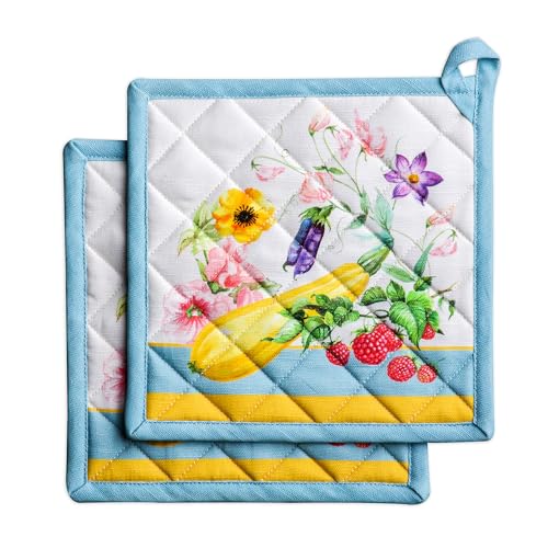 Pot Holders 100% Cotton Potholders (042 - Giverny / 8" x 8" (Pot Holder Pack of 2))
