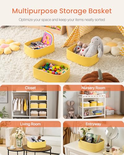 Small Woven Storage Basket for Organizing (Yellow / 13.5"L x 9.5"W x 5"H)