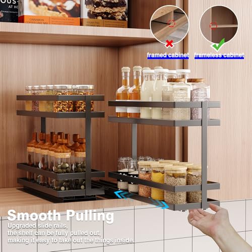 4 Pack Pull Out Spice Rack Organizer for Cabinet (Black(Metal))