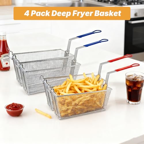 4 Pack Commercial Deep Fryer Baskets with Front Hooks