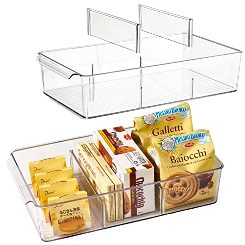 Plastic Pantry Organization and Storage Bins with Removable Dividers (2pack L)