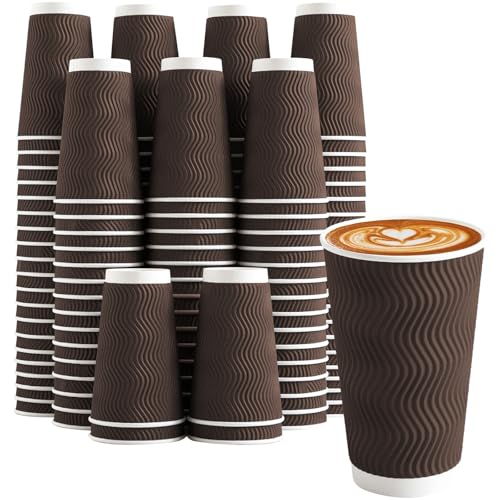 90 Pack 16 oz Disposable Paper Coffee Cups Insulated Brown (Brown / 16 oz)