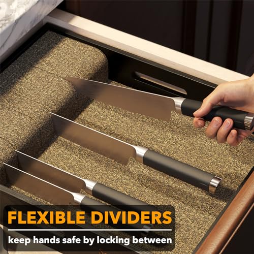 Large Knife Drawer Organizer Bamboo Insert Dock (Black, Large)