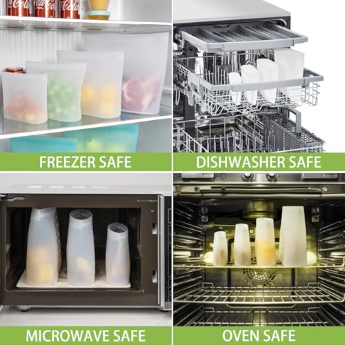 100% Silicone Reusable Storage Bag (Translucent | XL+L+M+S+XS | 16 Pack)