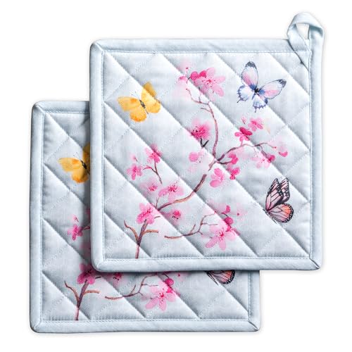 Pot Holders 100% Cotton Potholders (050 - Blossoms in Spring / 8" x 8" (Pot Holder Pack of 2))