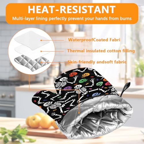 Colorful Skull Oven Mitts and Pot Holders Sets 4Pcs (Colorful Skull)