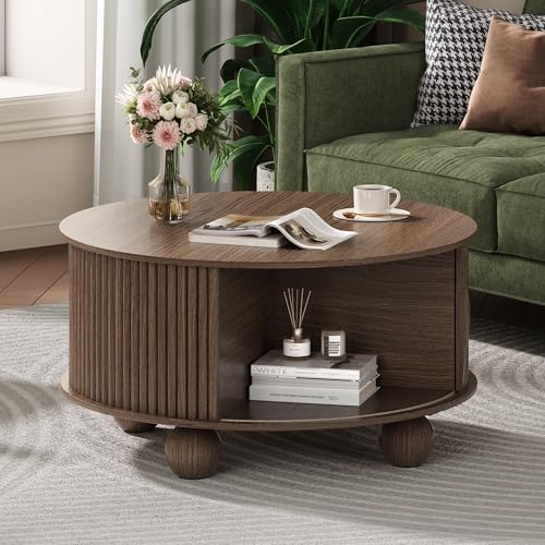 Round Coffee Tables for Living Room (Walnut)