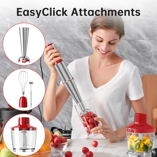 Immersion Blender Handheld Corded (Christmas Red / 5 in 1)