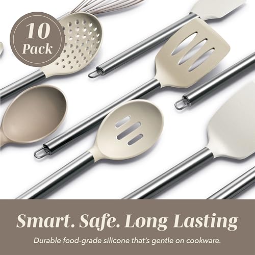 Silicone Cooking Utensils (Brown / 10 Pieces)