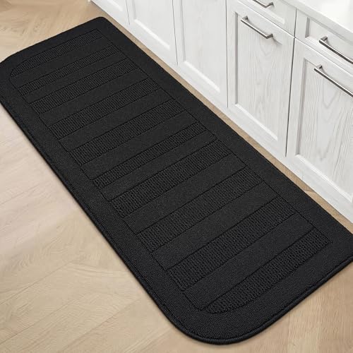 24x60 in Kitchen Rugs Non Slip Washable Kitchen Runner Rug (2' x 5' (Semicircular) / Black)