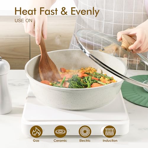 Nonstick Ceramic Saute Pan 10 Inch (Ceramic White / 10-inch/3.5QT)