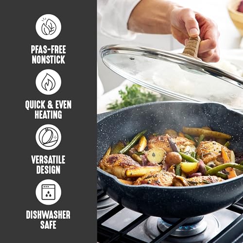 Nonstick 12” 5QT (12" Deep Skillet with Lid / Granite Black)