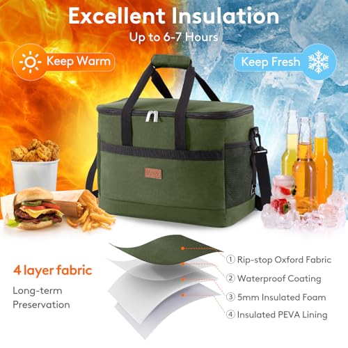 Cooler Bag 50 Cans Collapsible and Insulated Large Lunch Bag Leakproof Soft Cooler Portable for Camping (50-Can(30L) / Green)
