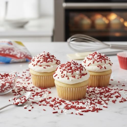 Sprinkles Edible Cake and Cupcake Sprinkles with Assorted Shapes and Sizes for Parties (Red White)