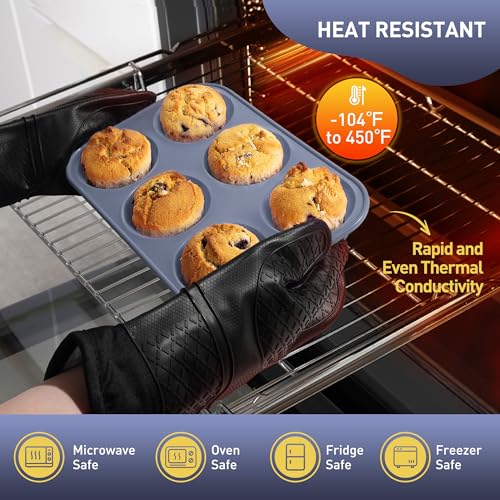 2 Pack 6 Cups Silicone Jumbo Muffin Pan with Metal Reinforced Frame Silicone Molds for Baking Cupcake Cake Baking Pans Muffin Tin Tart Pans Baking Set for Easter Christmas holiday Cookie Tin (2pc: 6-Cup Jumbo / Morandi Blue)