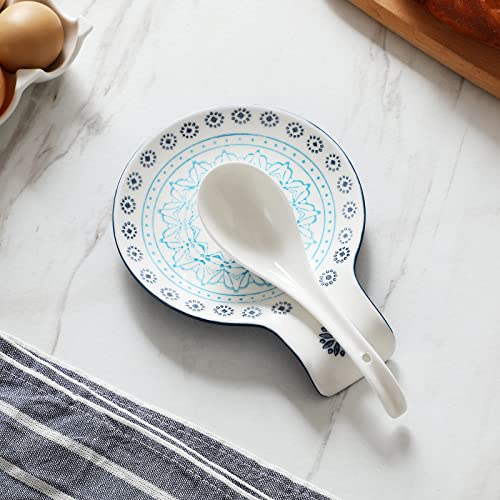 Spoon Rest 5.5" Ceramic Spoon Holder for Stove Top (Blue)