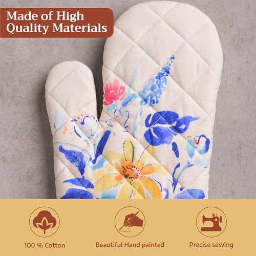 Maison d'Hermine Oven Gloves 100% Cotton Oven Mitt (007 - Girassol / 7.5" x 13" (Oven Mitt))