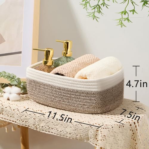 Small Storage Baskets for Organizing (4pcs-L11.5xW7.5xH4.7" / Off White/Brown)