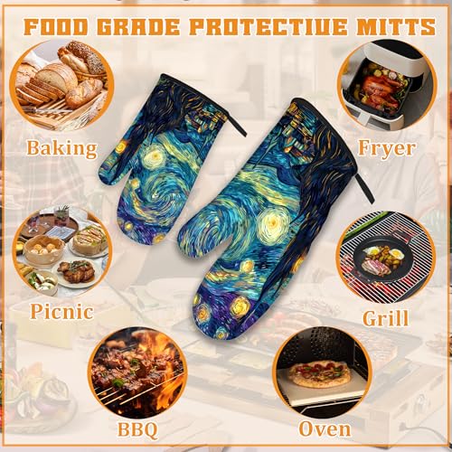 Starry Night Moon Oven Mitts and Pot Holders Set (4 Count)