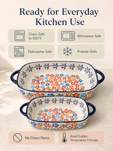 2 Piece Polish Pottery Style Ceramic Baking Dish Set (Citrus Breeze)