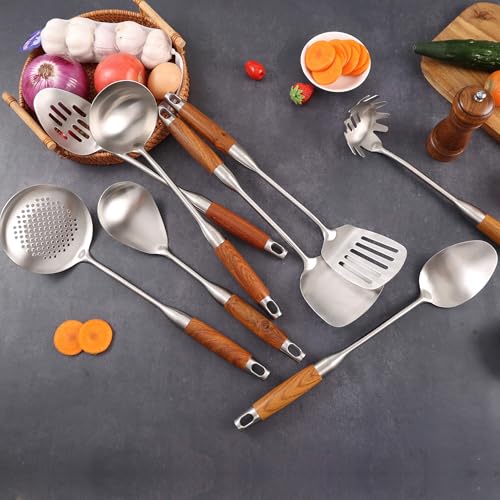 18 10 Stainless Steel Kitchen Utensils Set with Wood Handle (8 Count)