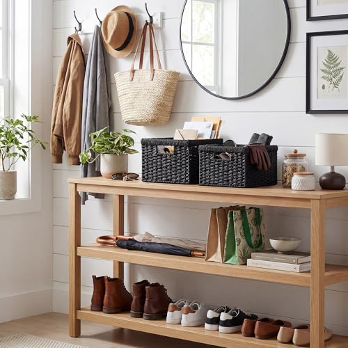 Wicker Baskets with Handles (Black (Paper Rope) / 11½"L x 11½"W x 7"H + 9¾"L x 9¾"W x 6½"H)
