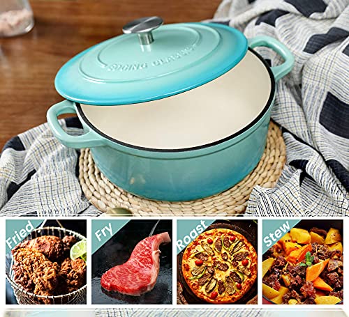 Enameled Cast Iron Covered 5.5 Quart Dutch Oven with Dual Handle for Bread Baking (Peacock Blue / 5.5QT)