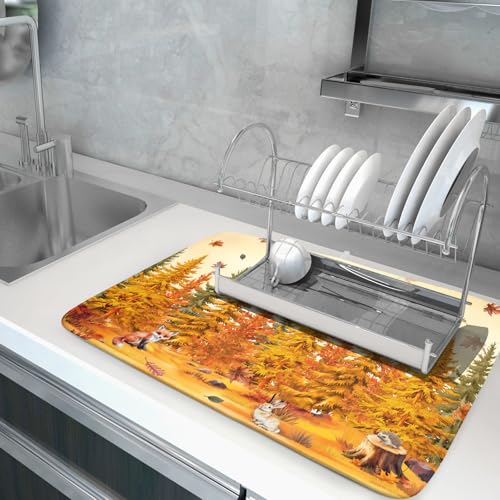 Autumn Forest Dish Drying Mat (Autumn Forest Yellow / 24" x 18")