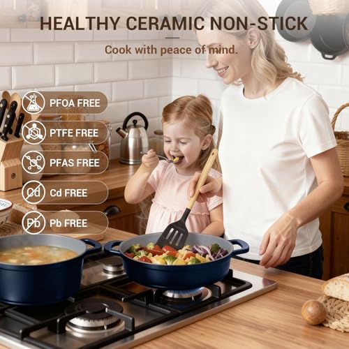 4.5 Qt Non Stick Soup Pot with Lid (Navy Blue)