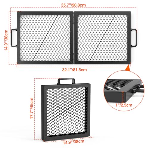 Foldable Rectangular Heavy‑Duty Steel Fire Pit Cooking Grate (32 inch)
