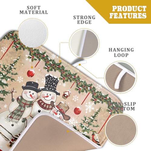 Winter Snowman Dish Drying Mat 16x18 Inch Red Buffalo Plaid Holiday Dish Drainer Mat Absorbent Dish Rack Pad for Kitchen Counter Sink Decor (Winter Snowman Bell / 16" x 18")