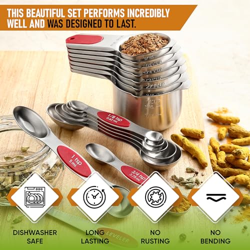 Magnetic Measuring Cups & Spoons Set of 15 with Levelers