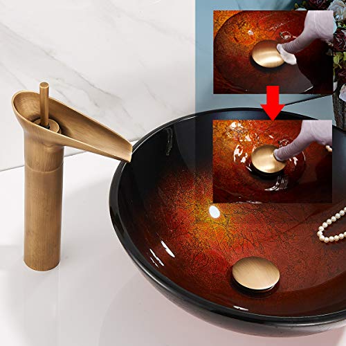 Antique Brass Pop Up Bathroom Vessel Sink Drain Stopper (With Overflow / Antique Brass)