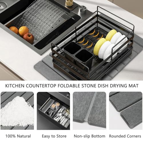 Stone Drying Mat for Kitchen Counter (Dark Gray B / 23.6" x 15.4")