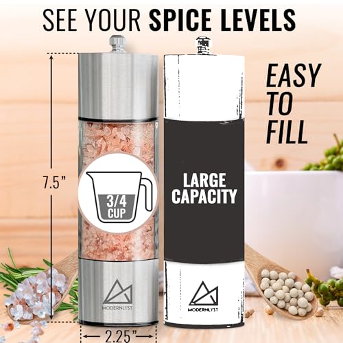 Salt and Pepper Grinder Set Manual 2 Pack (Stainless Steel)