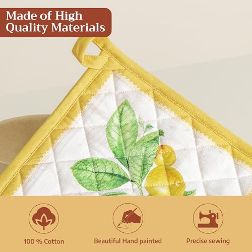 Pot Holders 100% Cotton Potholders (004 - Limoncello / 8" x 8" (Pot Holder Pack of 1))