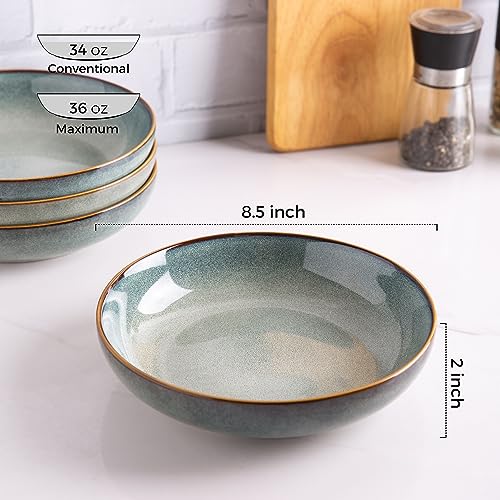 8.5’’ Ceramic Pasta Bowls Set of 4 (Set of 4 / Ocean Blue)