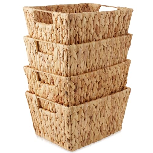 Set of 4 Water Hyacinth Storage Baskets with Handles (Natural - Hyacinth)