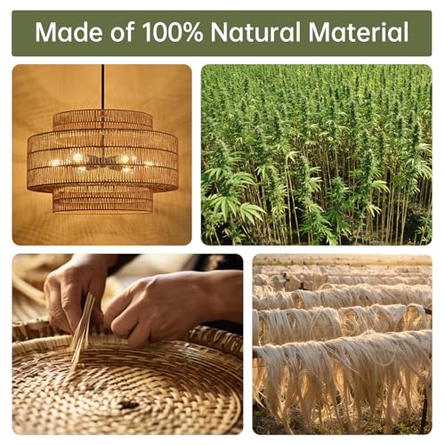 24" Rattan Chandelier for Dining Room (Brown+Black Hardware / 24" 6-Light)