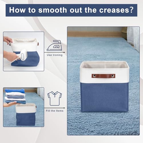 Collapsible Fabric Storage Cubes 11x11 Cube Storage Bins (NavyBlue / Off-White / Cube - 11"x11"x11")